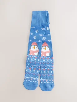 Blue Penguin Cotton Rich Christmas Tights