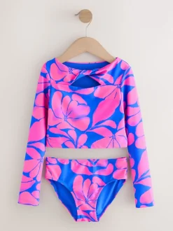 Blue/Pink Floral Print Long Sleeved Bikini (3-16yrs)