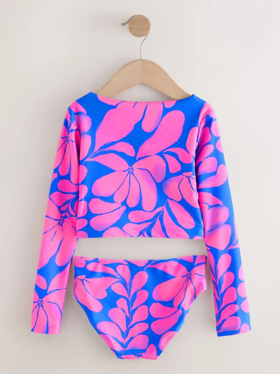 Blue/Pink Floral Print Long Sleeved Bikini (3-16yrs)