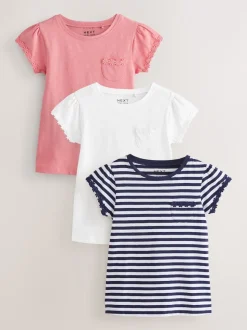 Blue/Pink/White Daisy Trim T-Shirts 3 Pack (1.5-16yrs)