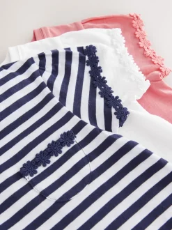 Blue/Pink/White Daisy Trim T-Shirts 3 Pack (1.5-16yrs)