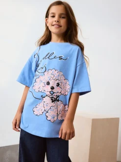 Blue Poodle Oversized Graphic Print T-Shirt (3-16yrs)