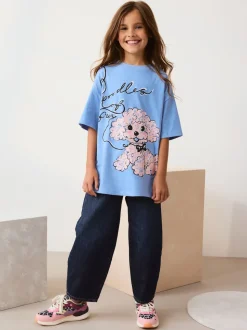 Blue Poodle Oversized Graphic Print T-Shirt (3-16yrs)