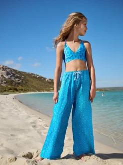 Blue Printed 100% Cotton Beach Trousers (3-16yrs)