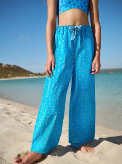 Blue Printed 100% Cotton Beach Trousers (3-16yrs)