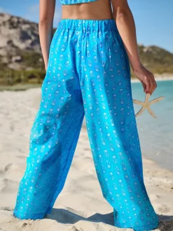 Blue Printed 100% Cotton Beach Trousers (3-16yrs)
