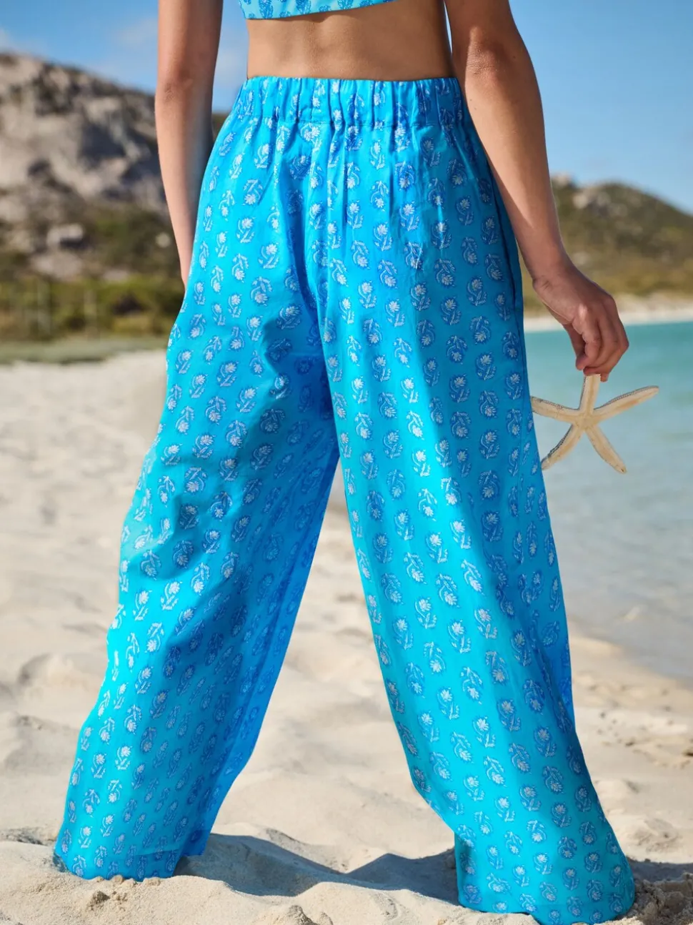 Blue Printed 100% Cotton Beach Trousers (3-16yrs)