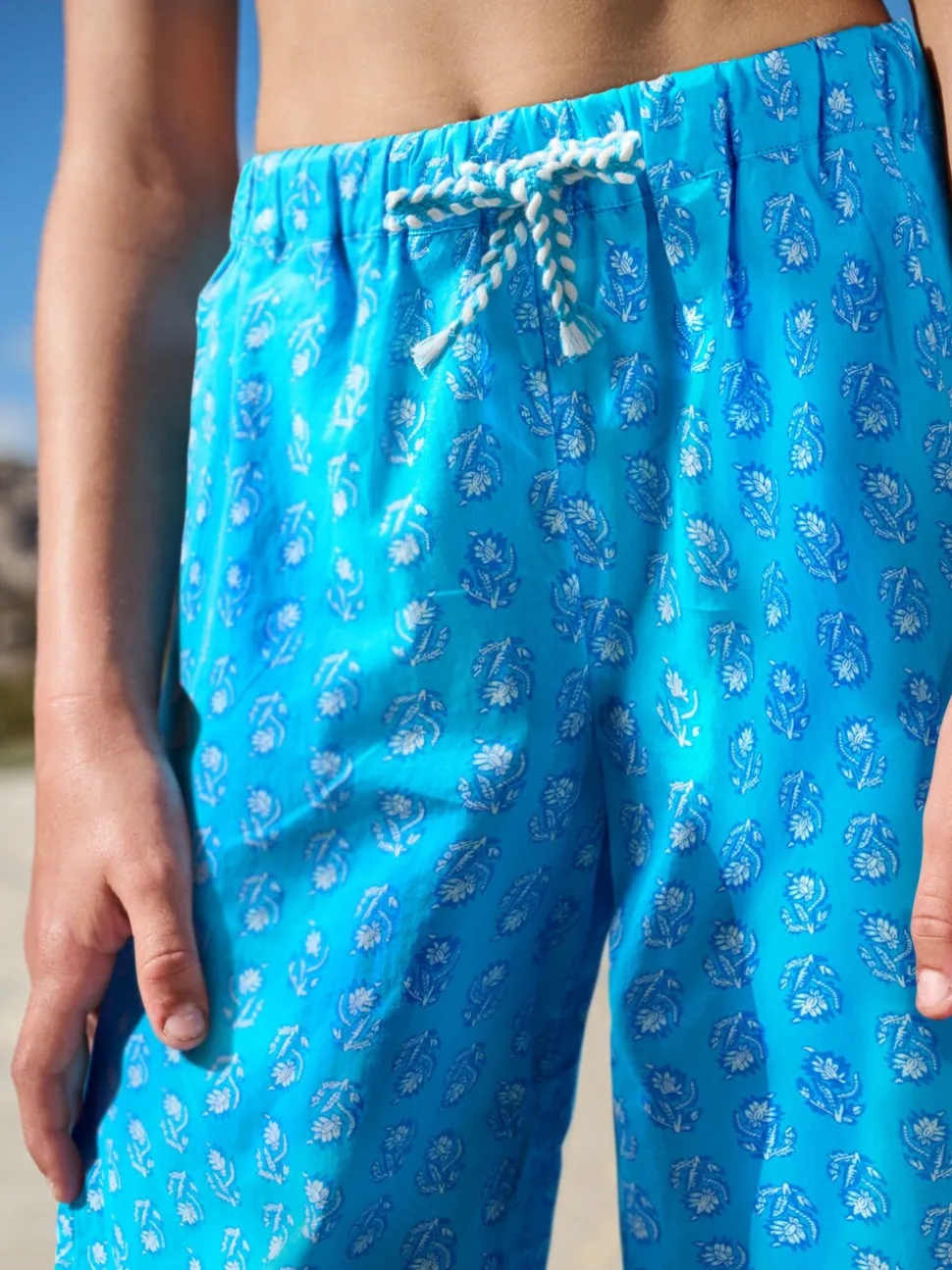 Blue Printed 100% Cotton Beach Trousers (3-16yrs)