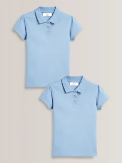 Blue Regular Fit 2 Pack 100% Cotton Short Sleeve Polo Shirts (3-16yrs)