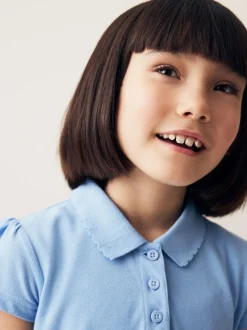 Blue Regular Fit 2 Pack 100% Cotton Short Sleeve Polo Shirts (3-16yrs)