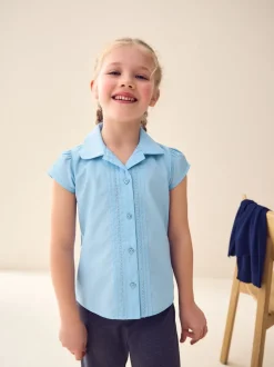 Blue Regular Fit Puff Sleeve Lace Trim School Blouse (3-14yrs)