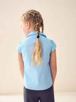 Blue Regular Fit Puff Sleeve Lace Trim School Blouse (3-14yrs)