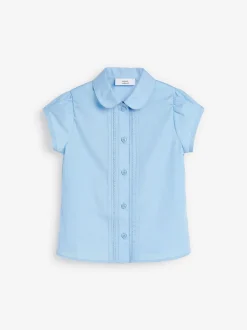 Blue Regular Fit Puff Sleeve Lace Trim School Blouse (3-14yrs)