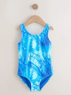 Blue Scoop Neck Swimsuit (3-16yrs)