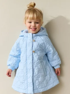Blue Shower Resistant Bow Quilted Coat (3mths-7yrs)