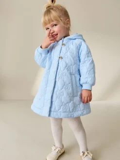 Blue Shower Resistant Bow Quilted Coat (3mths-7yrs)