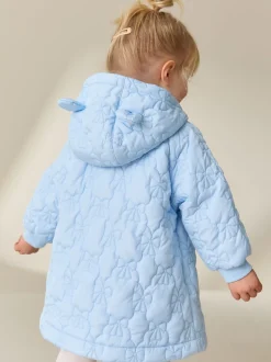 Blue Shower Resistant Bow Quilted Coat (3mths-7yrs)
