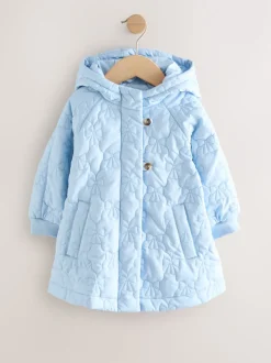 Blue Shower Resistant Bow Quilted Coat (3mths-7yrs)