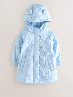Blue Shower Resistant Bow Quilted Coat (3mths-7yrs)