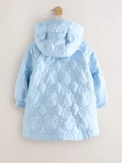 Blue Shower Resistant Bow Quilted Coat (3mths-7yrs)