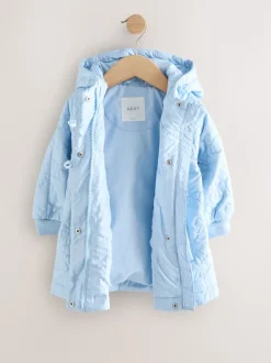 Blue Shower Resistant Bow Quilted Coat (3mths-7yrs)