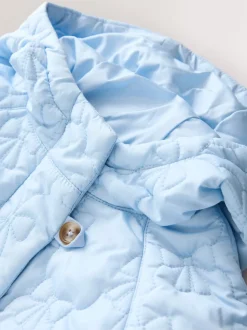 Blue Shower Resistant Bow Quilted Coat (3mths-7yrs)