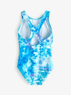 Blue Sports Cross Back Swimsuit (3-16yrs)