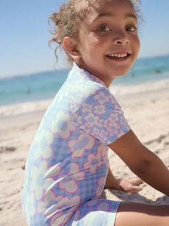 Blue Stampy Floral Sunsafe Swimsuit (3mths-10yrs)