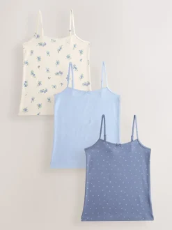 Blue Strappy Printed Cami Vests 3 Pack (1.5-16yrs)