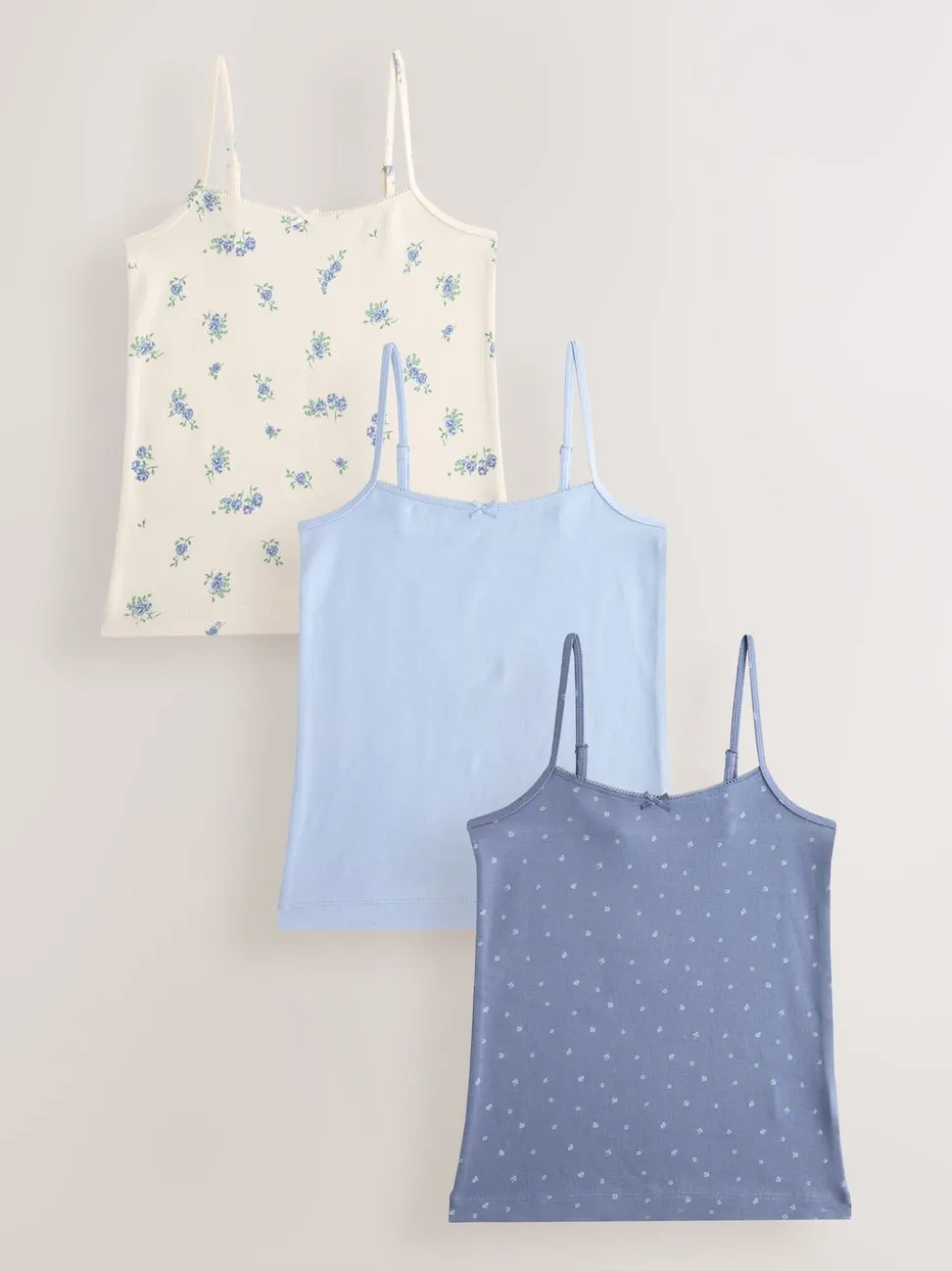 Blue Strappy Printed Cami Vests 3 Pack (1.5-16yrs)