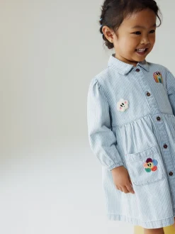 Blue Stripe Long Sleeve Cotton Dress (3mths-8yrs)