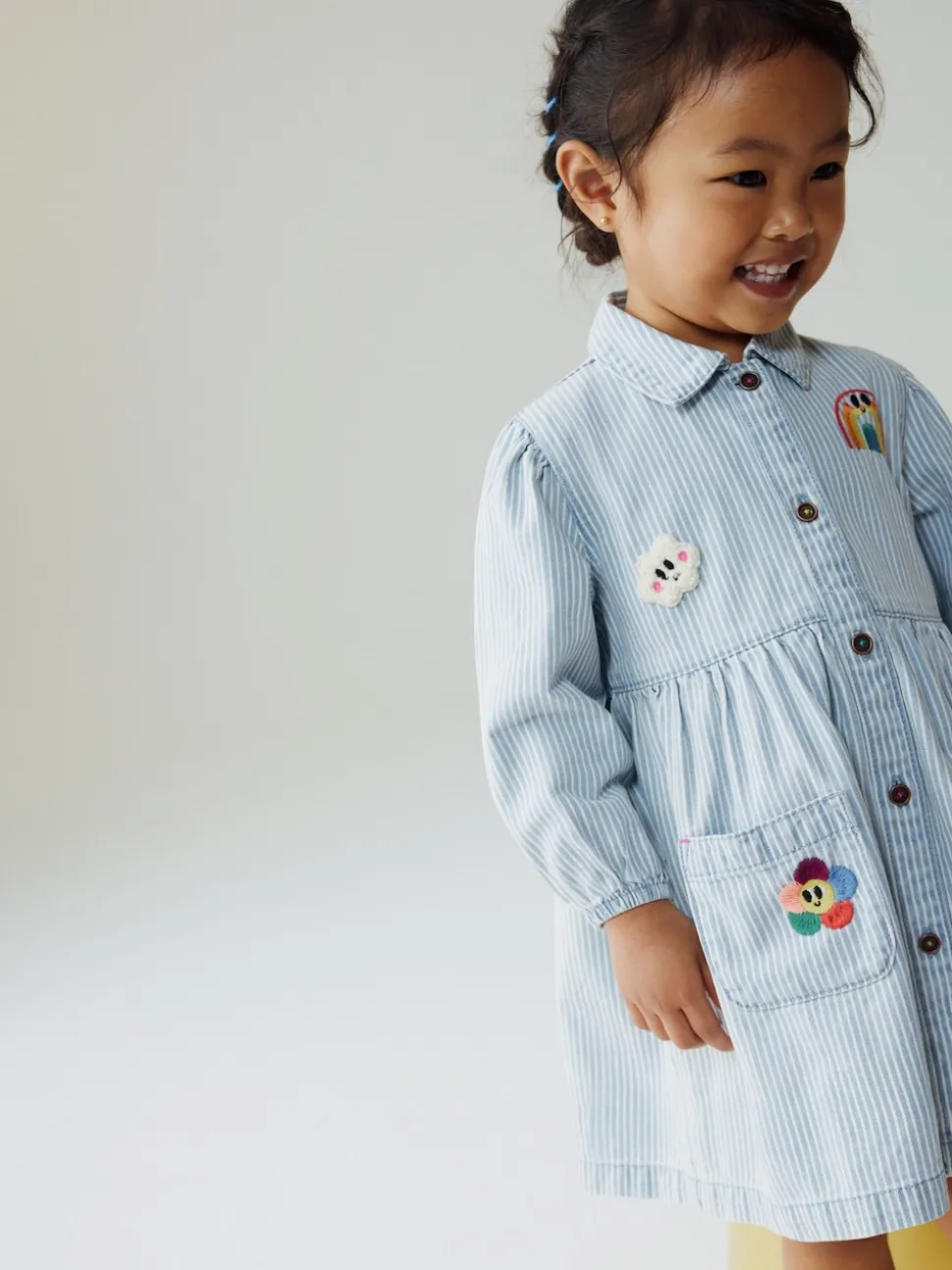 Blue Stripe Long Sleeve Cotton Dress (3mths-8yrs)