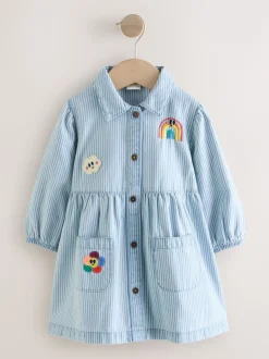 Blue Stripe Long Sleeve Cotton Dress (3mths-8yrs)