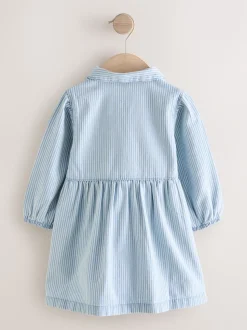 Blue Stripe Long Sleeve Cotton Dress (3mths-8yrs)