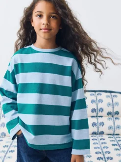 Blue Stripe Textured Long Sleeve Top (3-16yrs)