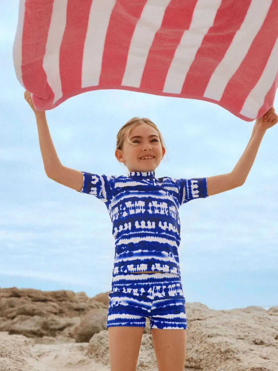 Blue Tie Dye Sunsafe Rash Vest And Shorts Swim Set (3-16yrs)
