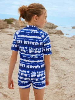 Blue Tie Dye Sunsafe Rash Vest And Shorts Swim Set (3-16yrs)