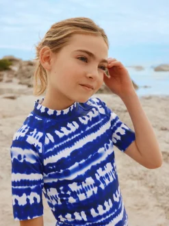 Blue Tie Dye Sunsafe Rash Vest And Shorts Swim Set (3-16yrs)