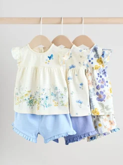 Blue/White Floral Baby Frill T-Shirt and Shorts Set 6 Piece (0mths-2yrs)