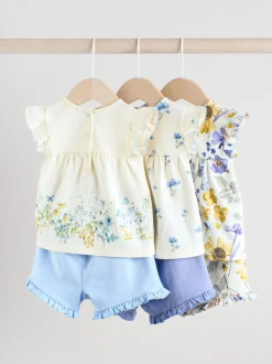 Blue/White Floral Baby Frill T-Shirt and Shorts Set 6 Piece (0mths-2yrs)