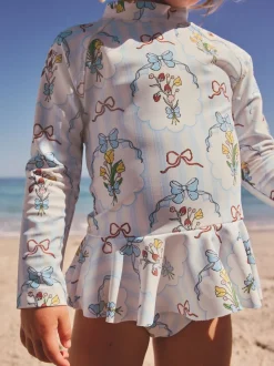 Blue/White Bow Sunsafe Swim Set (3mths-7yrs)