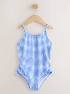 Blue/White Gingham Lemon Strappy Ruched Swimsuit (3-16yrs)