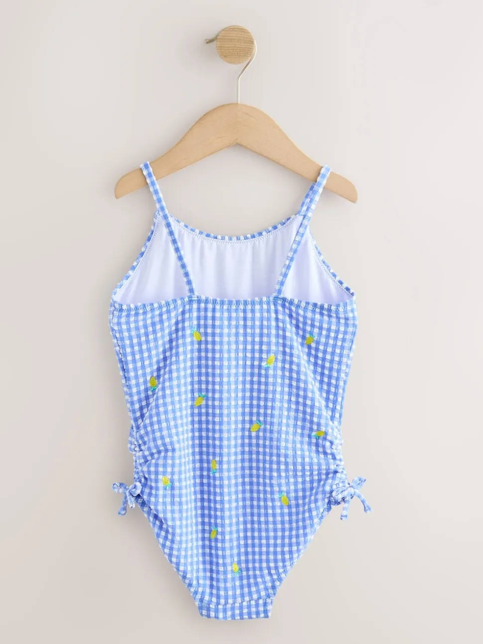 Blue/White Gingham Lemon Strappy Ruched Swimsuit (3-16yrs)