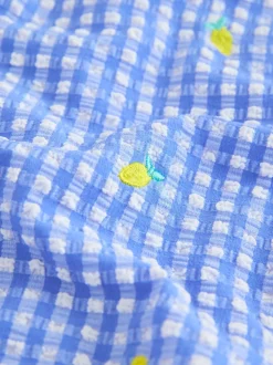 Blue/White Gingham Lemon Strappy Ruched Swimsuit (3-16yrs)
