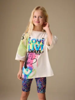 Blue/White Graffiti T-Shirt and Cycle Shorts Set (3-16yrs)