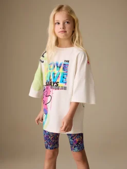 Blue/White Graffiti T-Shirt and Cycle Shorts Set (3-16yrs)