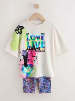 Blue/White Graffiti T-Shirt and Cycle Shorts Set (3-16yrs)