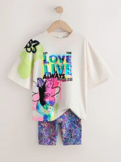 Blue/White Graffiti T-Shirt and Cycle Shorts Set (3-16yrs)