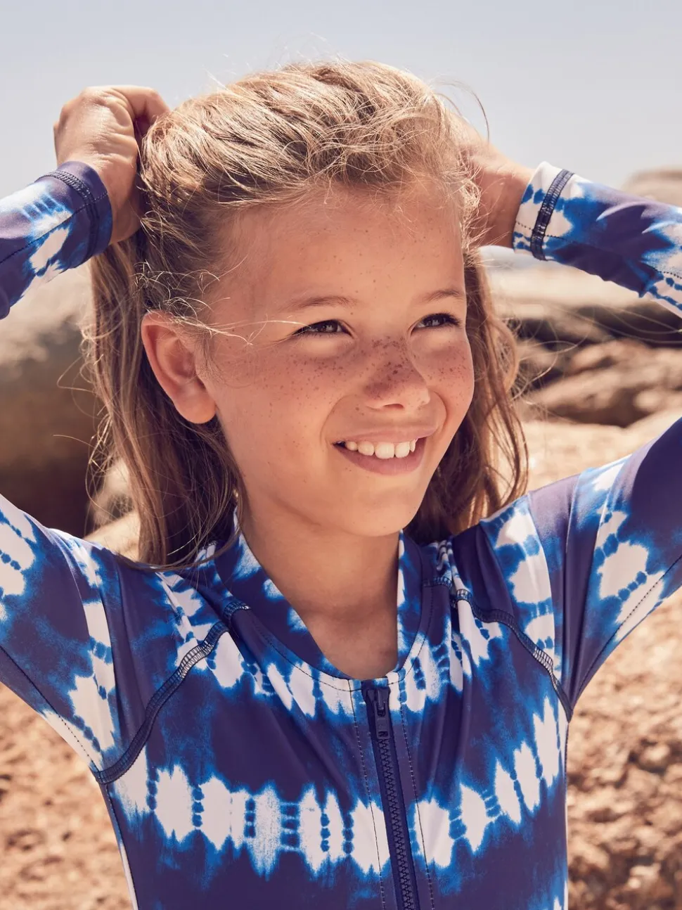 Blue/White Tie Dye Long Sleeved Sunsafe Swimsuit (3-16yrs)