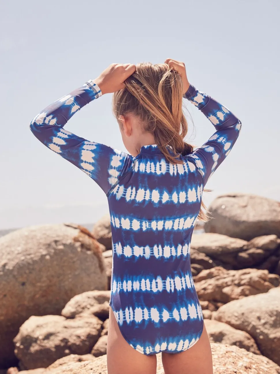 Blue/White Tie Dye Long Sleeved Sunsafe Swimsuit (3-16yrs)